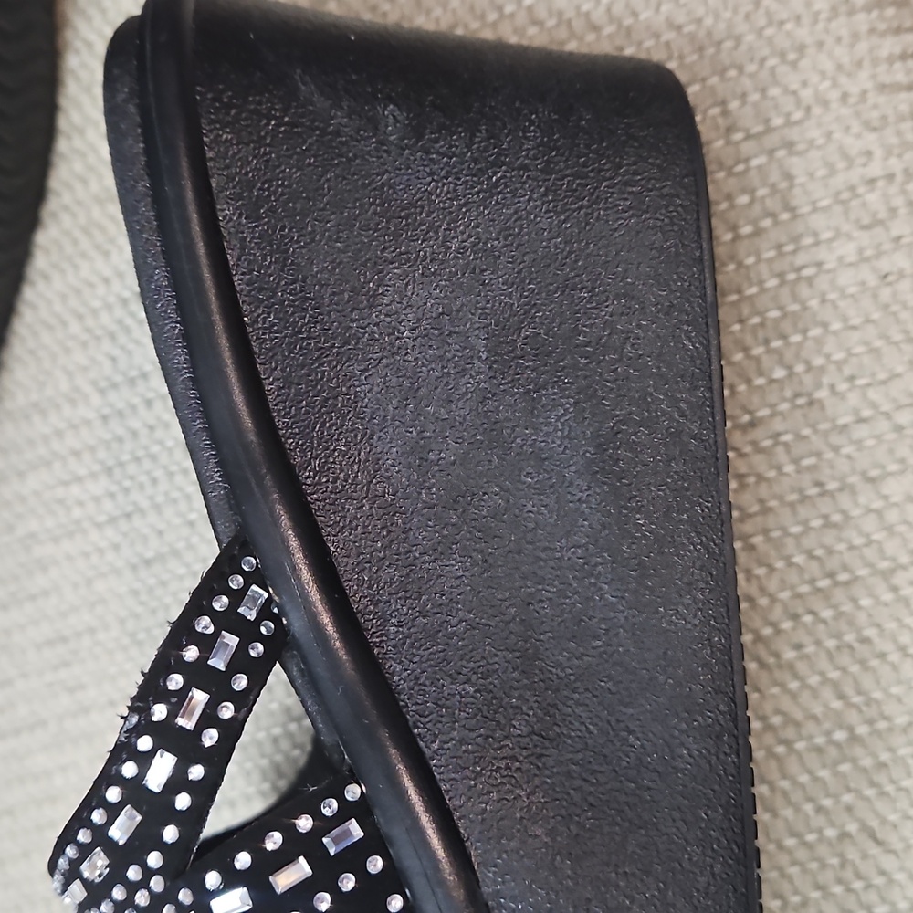 Skechers Black Wedge Slide Sandals Rhinestone Accents Women's 11 Black - Picture 13 of 15